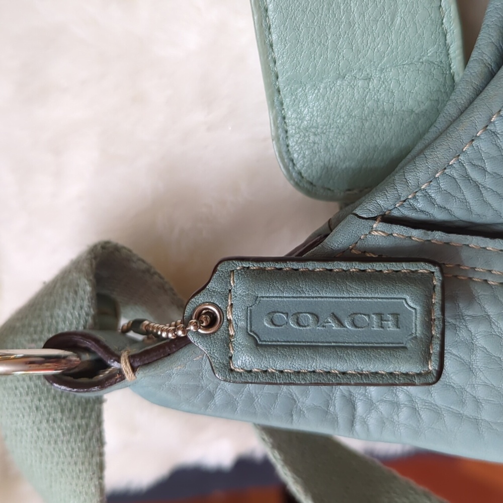 Coach Light Blueish Green Pebbed Leather Crossbody Bag with Turn-Lock Closure - Picture 9 of 9
